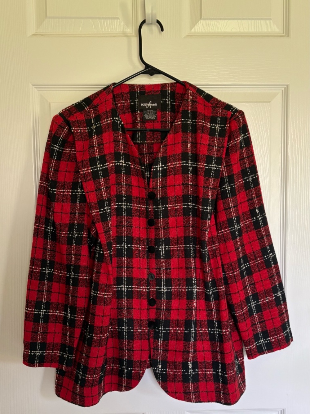 Positive Attitude Womens 14P Red Plaid Blazer Jacket Holiday Boucle Knit Top